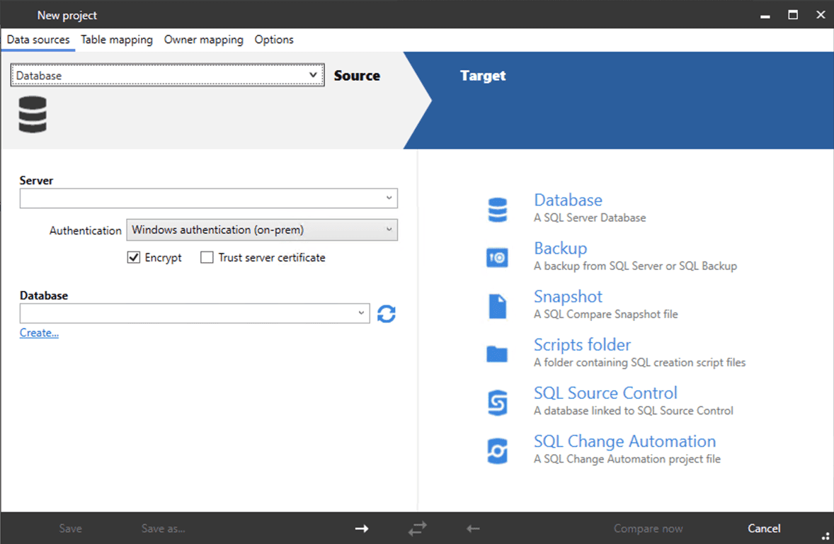 Compare database schemas with ease
